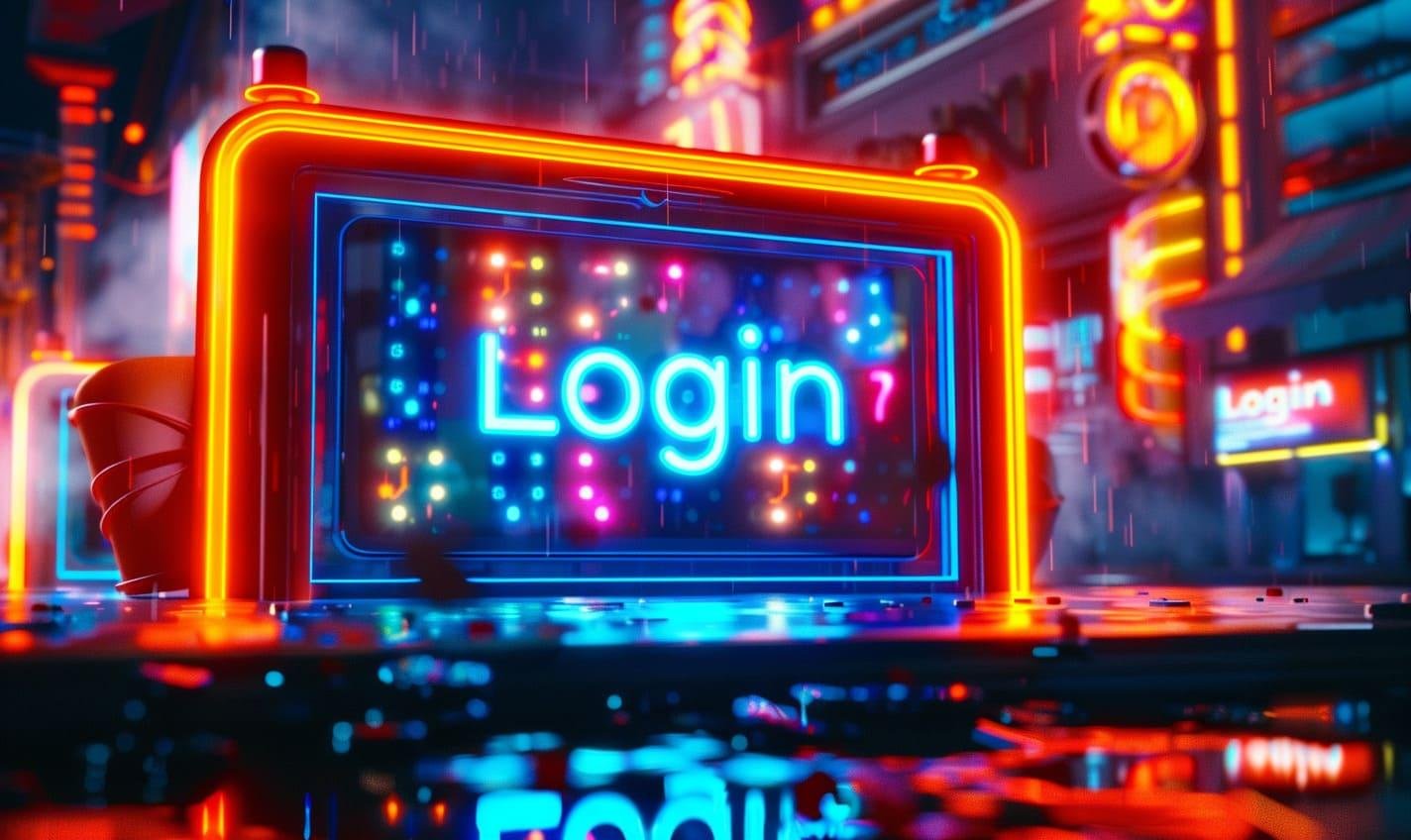 Roda slot dengan lampu neon warna-warni berputar pada mesin slot digital